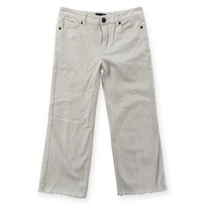 Lira Crop Jeans Womens 25 White Wide Leg Raw Fray Hem‎ Mid Rise Denim